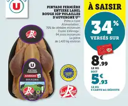 Bi1 Pintade fermière entiere label rouge igp volailles d'auvergne u offre