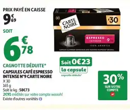Auchan Supermarché CARTE NOIRE Capsules café espresso intense n°9 offre