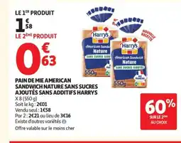 Auchan Supermarché HARRYS Pain de mie american sandwich nature sans sucres ajoutés sans additifs offre