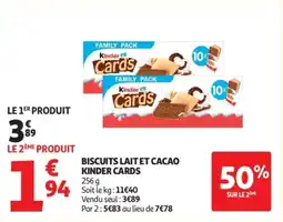 Auchan Supermarché KINDER CARDS Biscuits lait et cacao offre