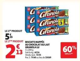 Auchan Supermarché Biscuits nappés au chocolat au lait granola offre