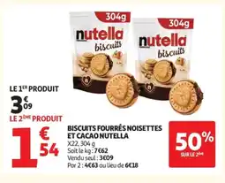 Auchan Supermarché NUTELLA Biscuits fourrés noisettes et cacao offre