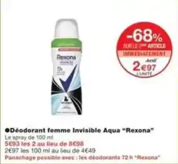 Monop' Déodorant femme invisible aqua rexona offre