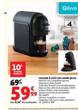 Auchan Supermarché QILIVE Machine à café 3 en 1 noire offre