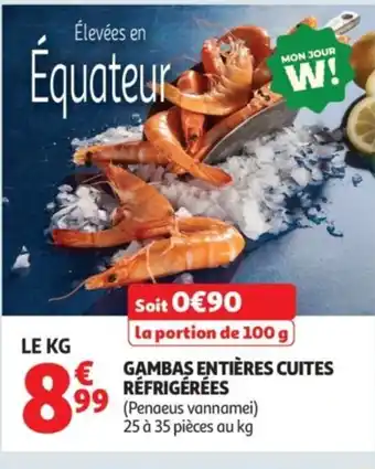 Auchan Supermarché Gambas entières cuites réfrigérées offre