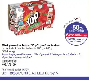 Monoprix YOP Mini yaourt à boire parfum fraise offre