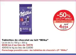 Monoprix MILKA Tablettes de chocolat au lait offre