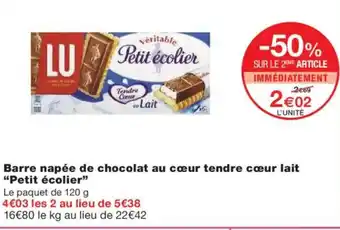 Monoprix PETIT ÉCOLIER Barre napée de chocolat au cœur tendre cœur lait offre