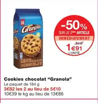 Monoprix GRANOLA Cookies chocolat offre