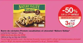 Monoprix NATURE VALLEY Barre de céréales Protein cacahuètes et chocolat offre