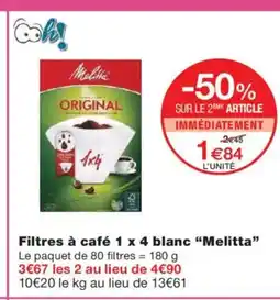 Monoprix MELITTA Filtres à café 1 x 4 blanc offre