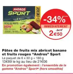 Monoprix ANDROS Pâtes de fruits mix abricot banane et fruits rouges Sport offre
