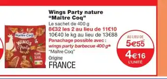 Monoprix MAITRE COQ Wings Party nature offre
