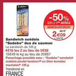 Monoprix SODEBO Sandwich suédois duo de saumon offre
