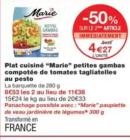 Monoprix MARIE Plat cuisiné petites gambas compotée de tomates tagliatelles au pesto offre