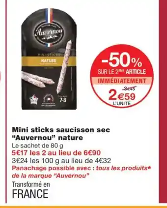 Monoprix AUVERNOU Mini sticks saucisson sec nature offre