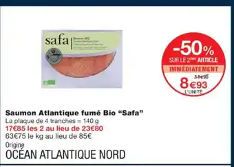 Monoprix SAFA Saumon Atlantique fumé Bio offre