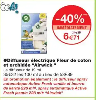 Monoprix AIRWICK Diffuseur électrique Fleur de coton et orchidée offre