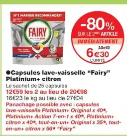 Monoprix FAIRY Capsules lave-vaisselle Platinium+ citron offre