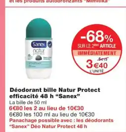 Monoprix SANEX Déodorant bille Natur Protect efficacité 48 h offre