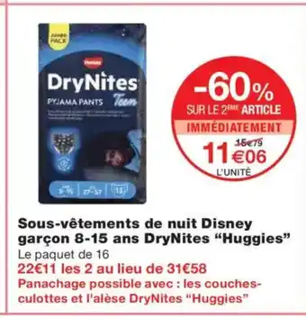 Monoprix HUGGIES Sous-vêtements de nuit Disney garçon 8-15 ans DryNites offre