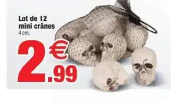 Bazarland Lot de 12 mini crânes 4 cm. offre