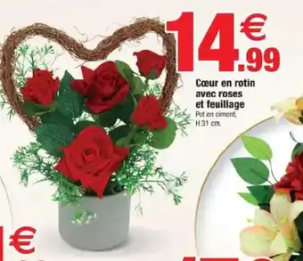 Bazarland Cœur en rotin avec roses et feuillage offre