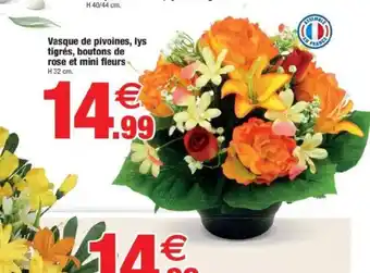 Bazarland Vasque de pivoines, lys tigrés, boutons de rose et mini fleurs offre