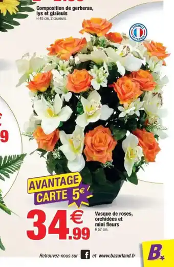 Bazarland Vasque de roses, orchidées et mini fleurs offre
