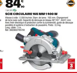 Brico Dépôt Scie circulaire 165 mm 1400 w offre
