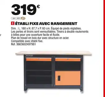 Brico Dépôt Établi fixe avec rangement offre