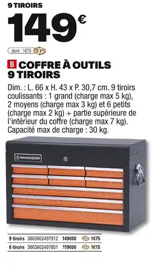 Brico Dépôt Coffre à outils 9 tiroirs offre