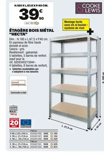 Brico Dépôt Étagère bois métal offre