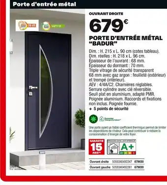 Brico Dépôt Porte d'entrée métal badur offre
