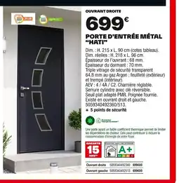Brico Dépôt Porte d'entrée métal hati offre