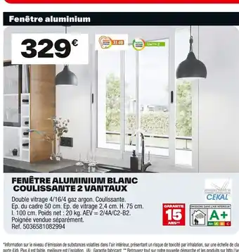 Brico Dépôt Fenêtre aluminium blanc coulissante 2 vantaux offre