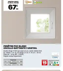 Brico Dépôt Fenêtre pvc blanc oscillo-battante 1 vantail offre