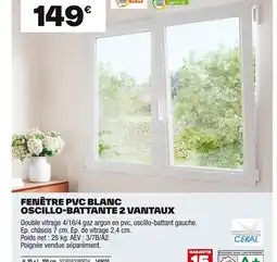 Brico Dépôt Fenêtre pvc blanc oscillo-battante 2 vantaux offre