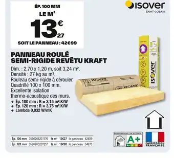 Brico Dépôt ISOVER Panneau roulé semi-rigide revêtu kraft offre