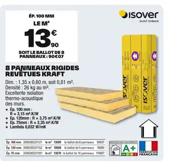 Brico Dépôt ISOVER 8 panneaux rigides revêtues kraft offre