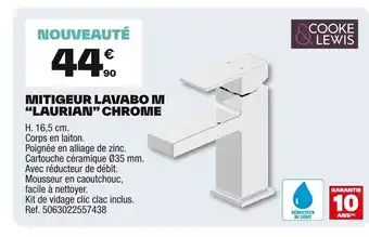 Brico Dépôt COOKE LEWIS Mitigeur lavabo m laurian chrome offre