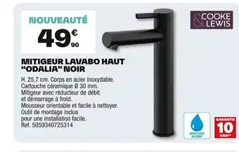 Brico Dépôt COOKE LEWIS Mitigeur lavabo haut odalia noir offre