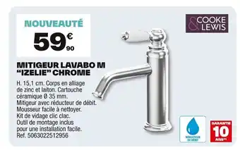 Brico Dépôt COOKE LEWIS Mitigeur lavabo m izelie chrome offre