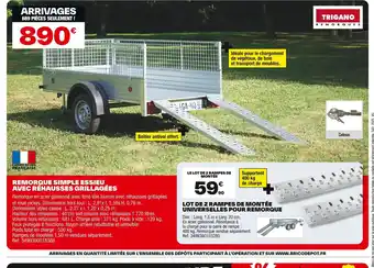 Brico Dépôt Remorque simple essieu avec réhausses grillagées offre