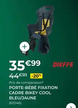 Feu Vert DIEFFE Porte-bébé fixation cadre bikey cool bleu/jaune offre