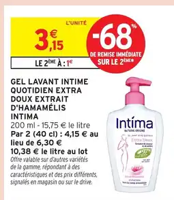 Intermarché Hyper INTIMA Gel lavant intime quotidien extra doux extrait d'hamamélis offre