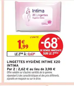 Intermarché Hyper INTIMA Lingettes hygiène intime x20 offre