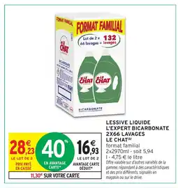 Intermarché Hyper LE CHAT Lessive liquide l'expert bicarbonate 2x66 lavages offre