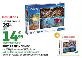 Auchan Puzzle 3 en 1 disney offre