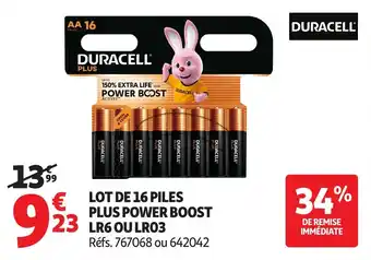 Auchan Lot de 16 piles plus power boost lr6 ou lr03 offre